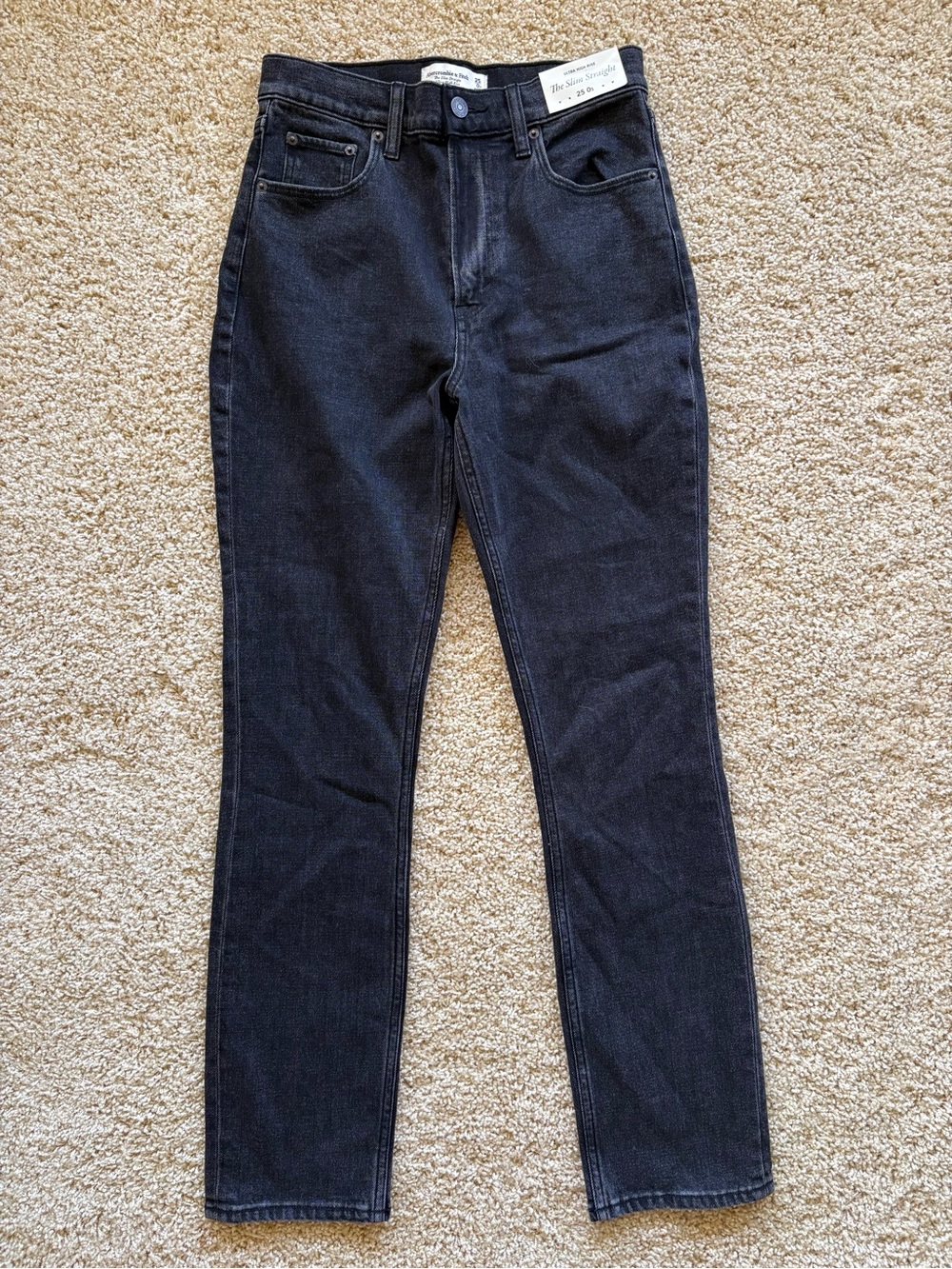 Abercrombie & Fitch The Slim Straight Ultra High Rise Black Jeans 25S NWT
